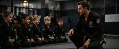 Martial arts instructor coaching students during class